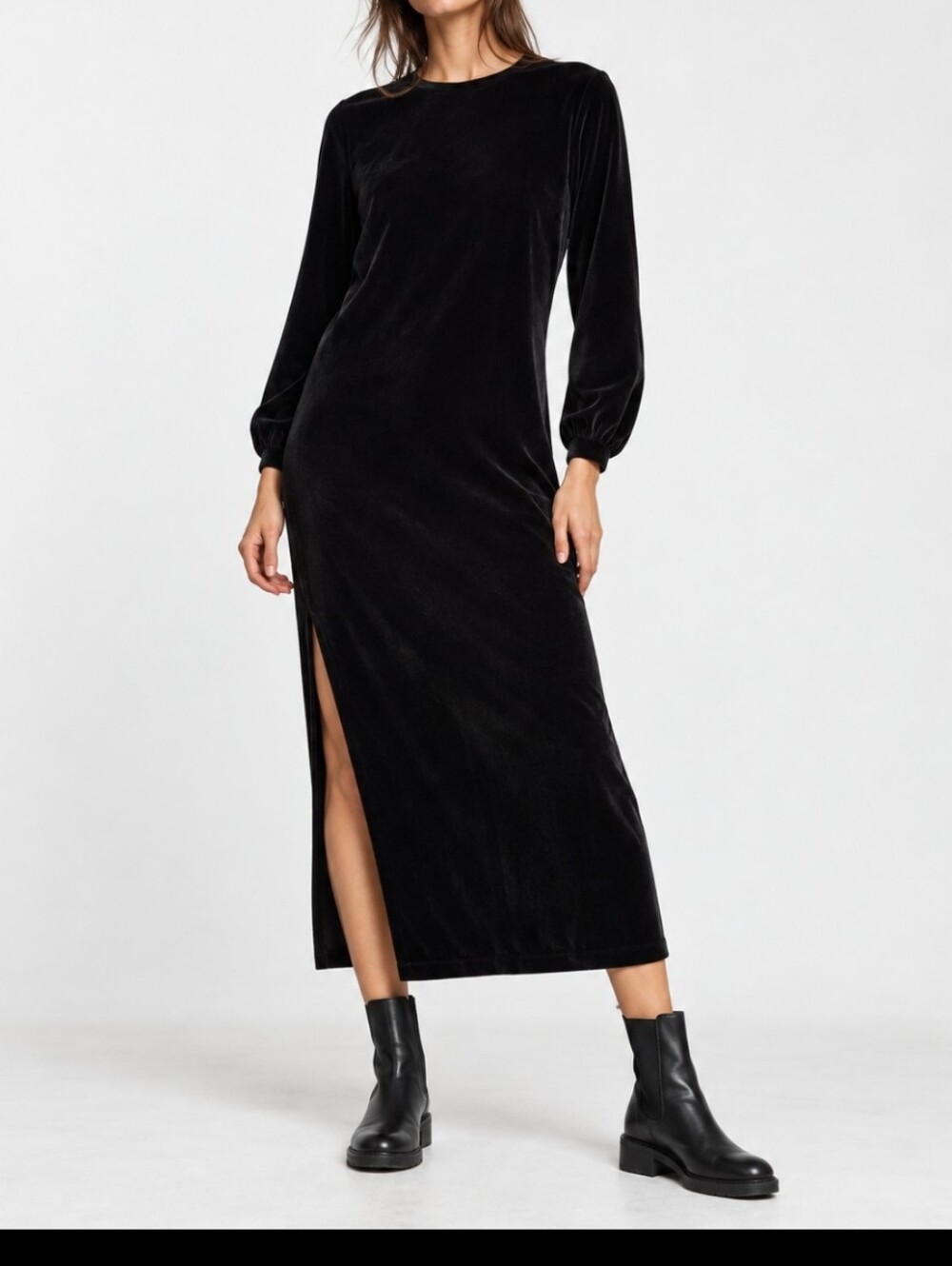 Zara Medium Black Monochrome Velvet Witchy Black Dress Sleeve Detail Gothic